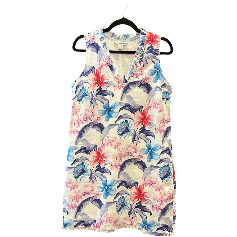 Tommy Bahama Pink and White V-Neck Sleeveless Mini Sundress